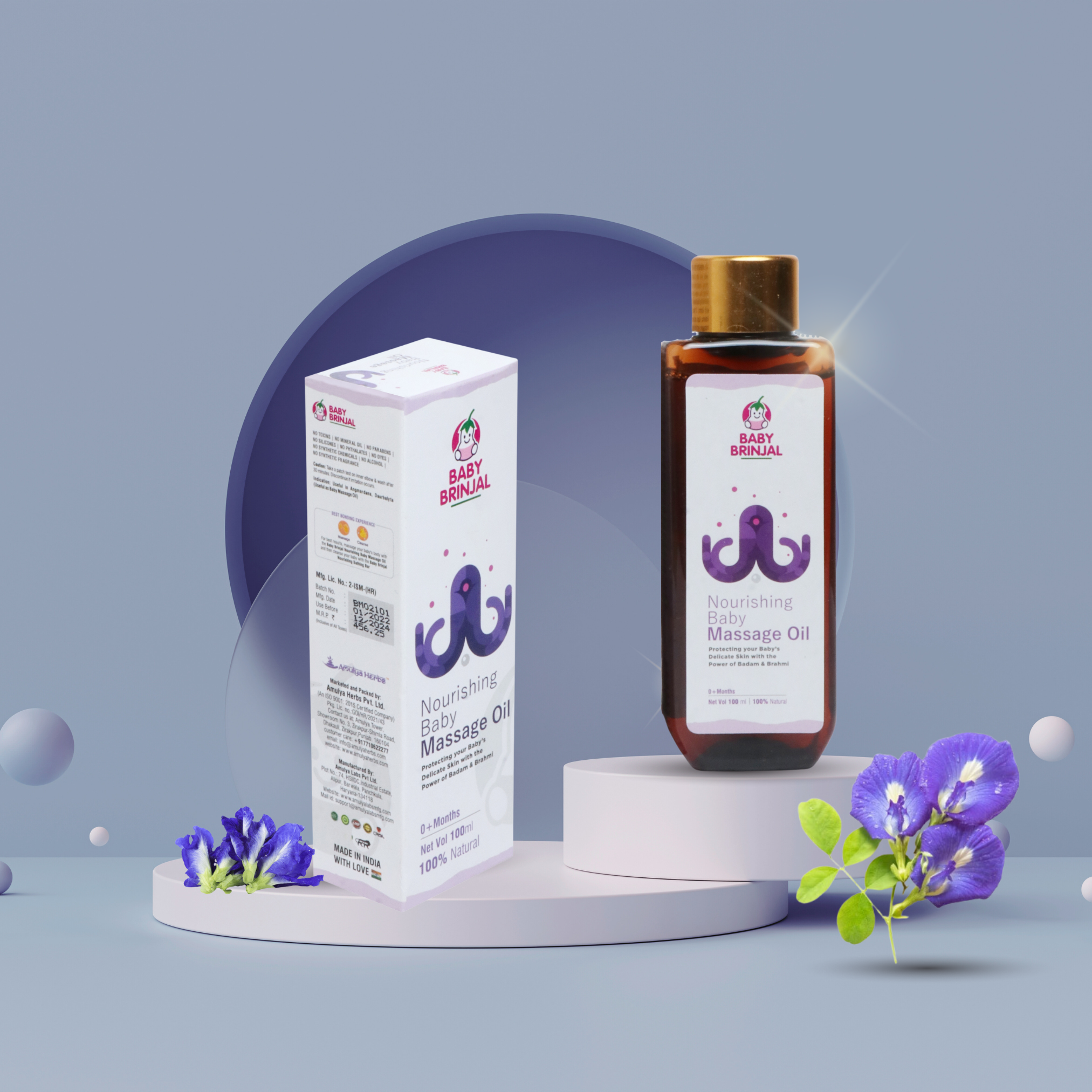BabyThree ,サムエル、ルルミREBEL BEAR オイル目17点セット Baby Brinjal - BB10002-NOURISHING BABY MASSAGE OIL - Amulya Herbs